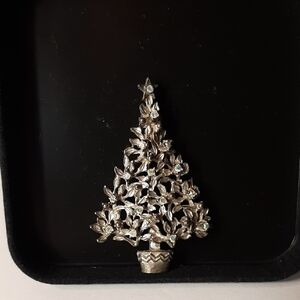 Vintage 1950's Silver Tree Brooch with Sparkling Accents, Unsigned